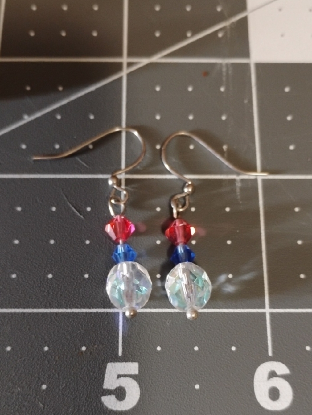 Sterling-Style Red, Blue & Iridescent Crystal Drop Earrings